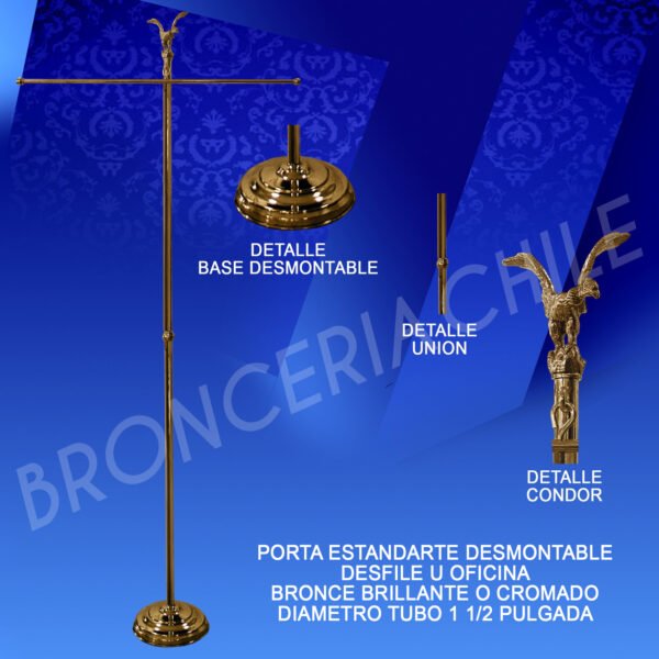 Porta estandarte bronce pulido brillante 1.80 mts